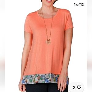Matilda Jane Run The World Floral Ruffle Hem Tunic Top  Light Orange Size Small